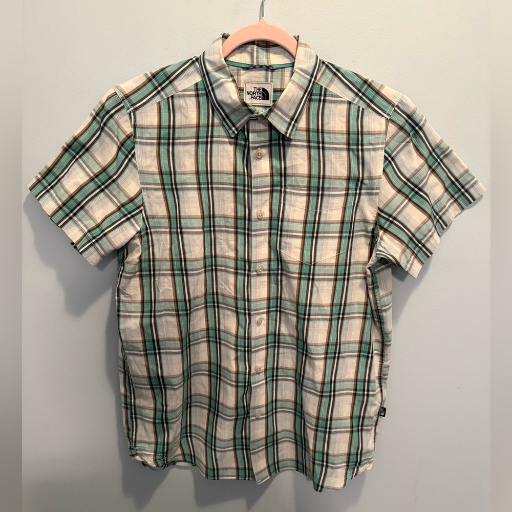 The North Face Men's Blue and White Plaid Shirt